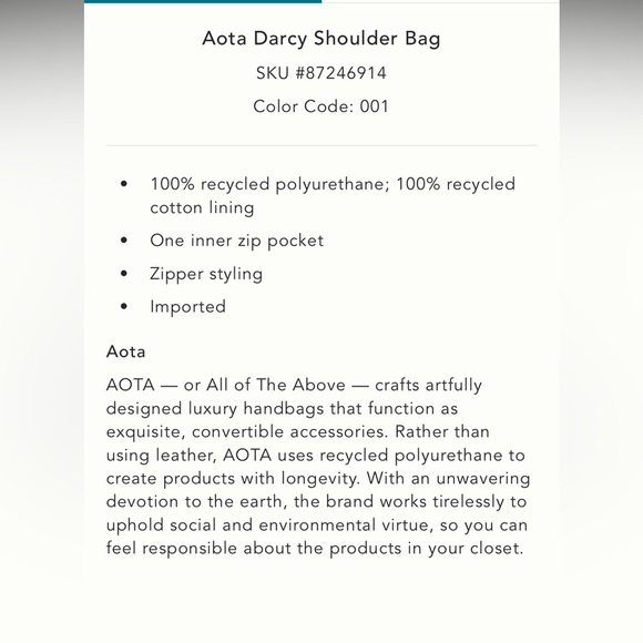 NWT new Anthropologie AOTA darcy faux leather shoulder bag crossbody black purse - Picture 4 of 16